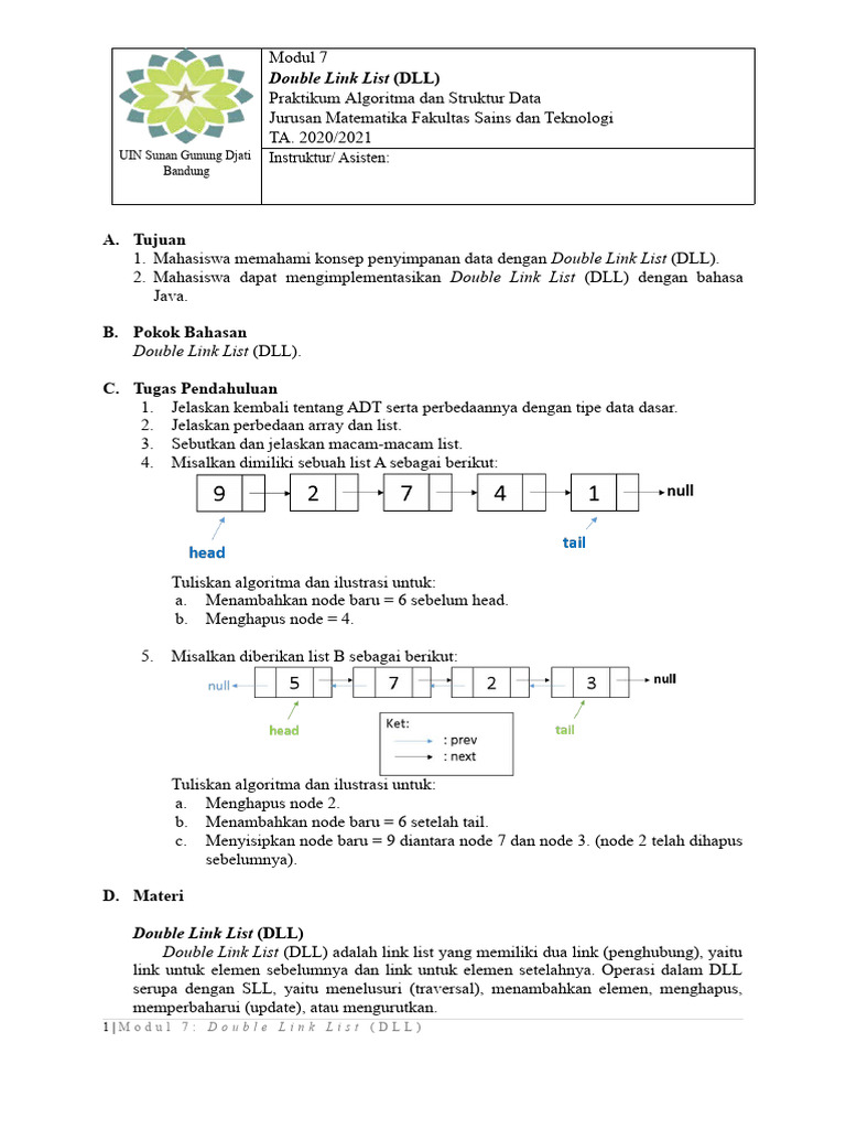 Praktikum Double Link List (DLL) Java | PDF | Metode & Bahan Ajar ...