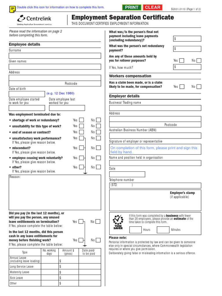 Employment Separation Certificate Download Free PDF Employment Economies