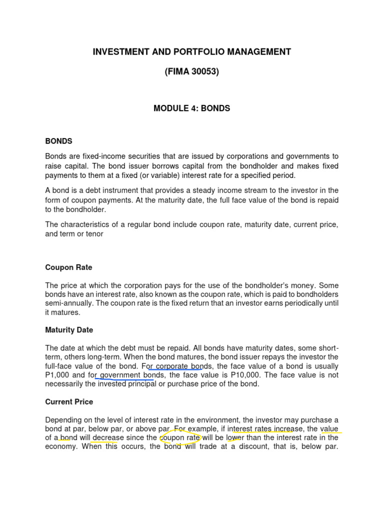 Investment Module 4 PDF Bonds (Finance) Yield (Finance)