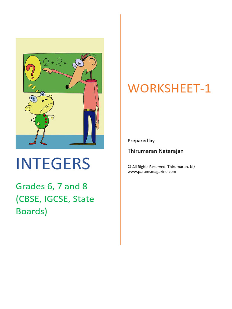 Grade 6 7 and 8 Integers Worksheet 1 | PDF