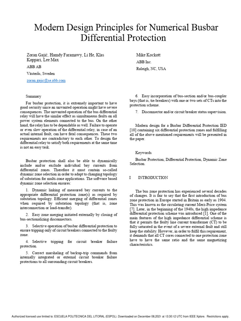 Bus bar differential protrection pdf relay transformer