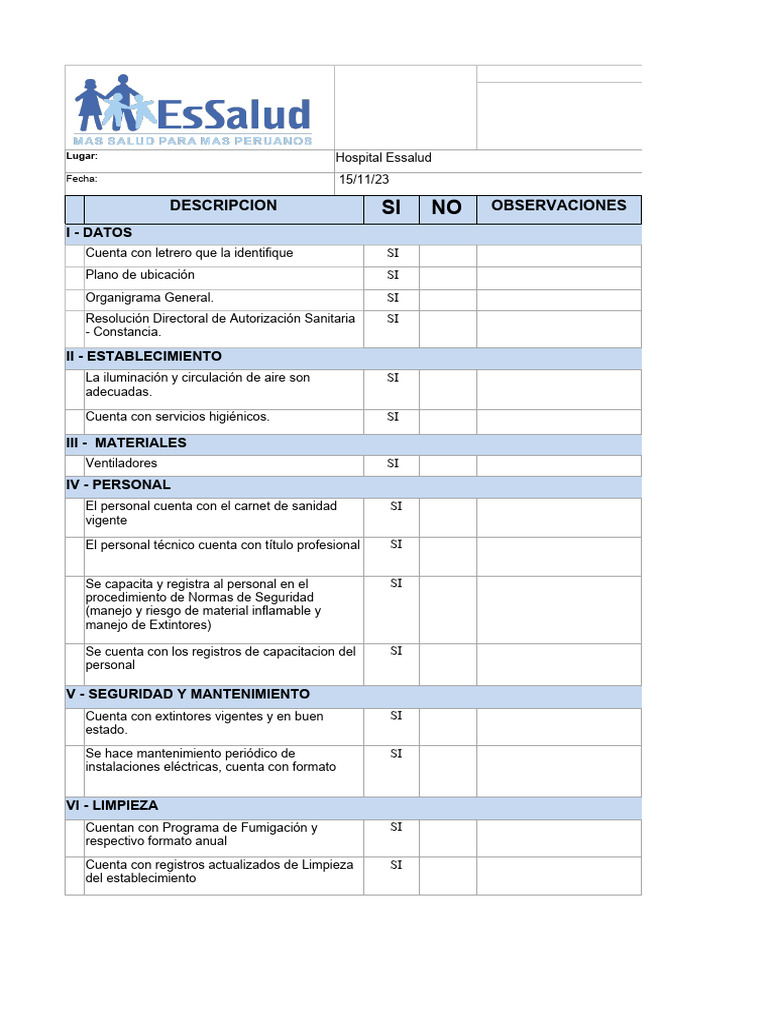 Formato de Inspeccion Hospital | PDF