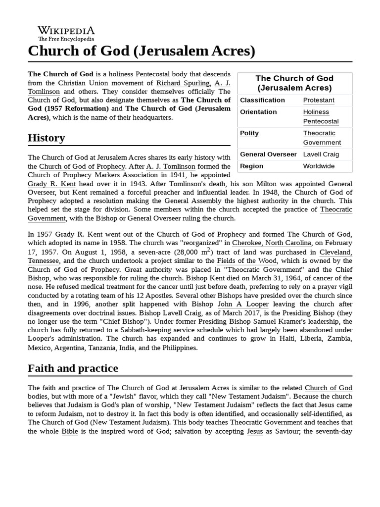 Church of God (Jerusalem Acres) | PDF