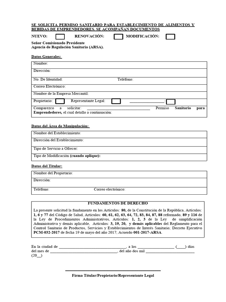 Solicitud permiso sanitario alimentos bebidas emprendedores pdf