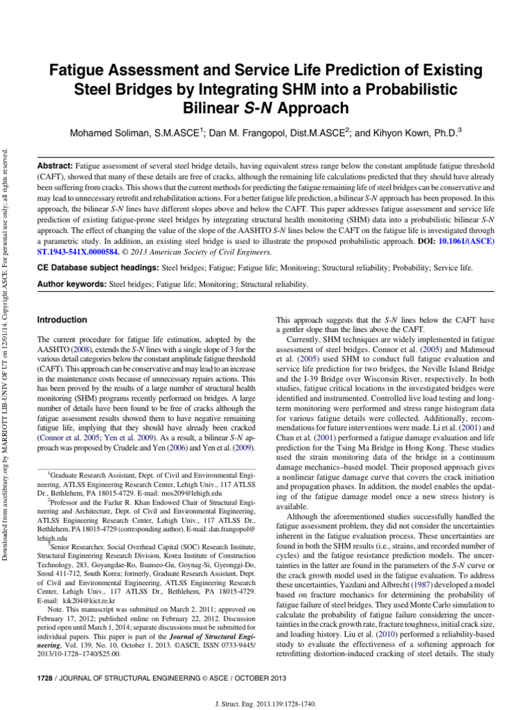 2013 Fatigue Assessment and Service Life Prediction of Existing Steel ...
