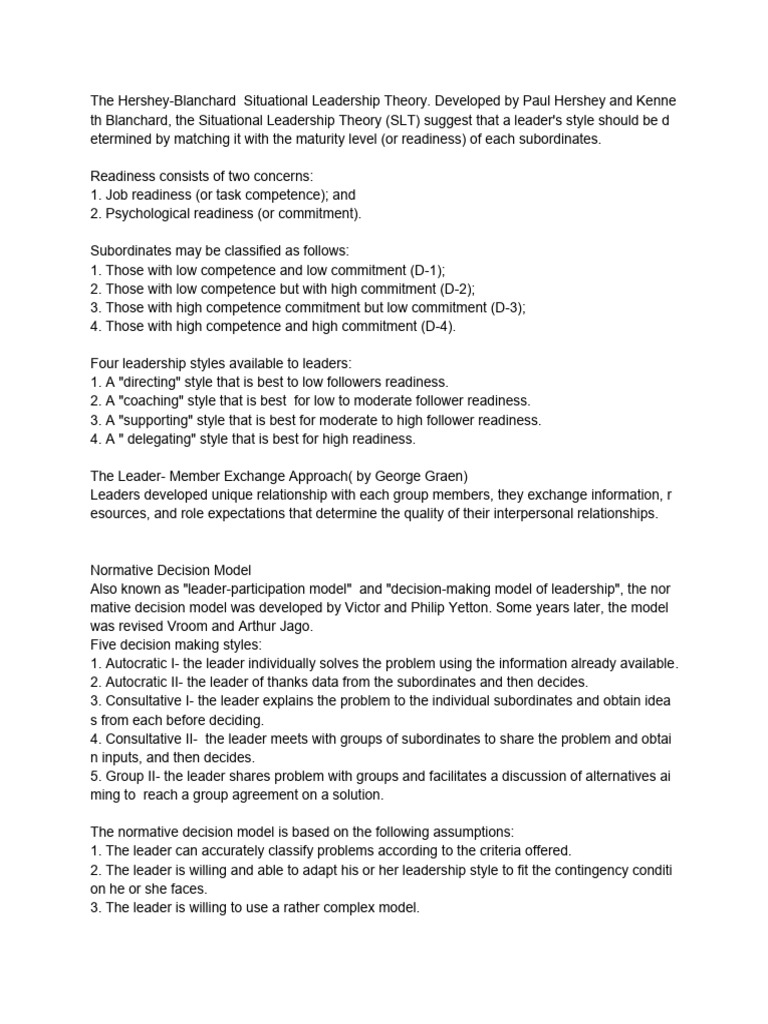 The Hershey Blanchard Situational Leadership Theory Pdf Leadership