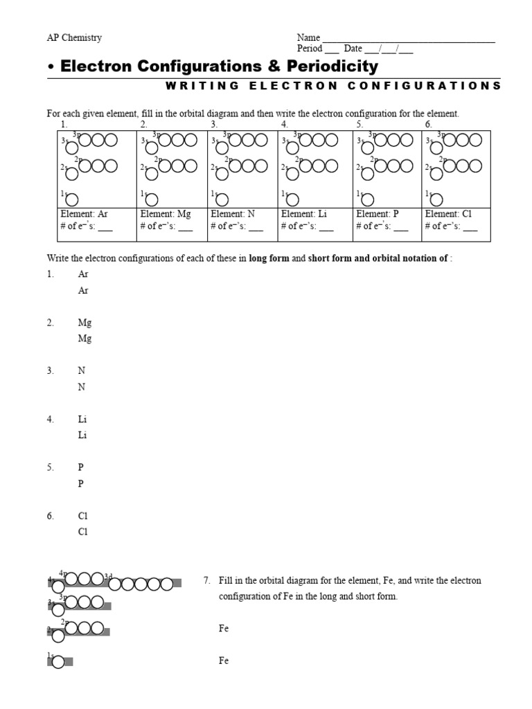 Electronic Configuration Sheet 2 PDF Electron Configuration