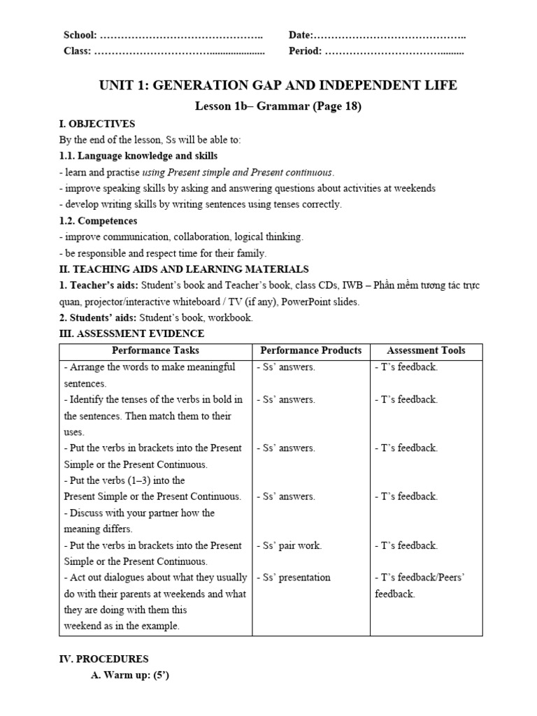 Present Simple and Continuous Lesson Plan | PDF | Human Communication ...