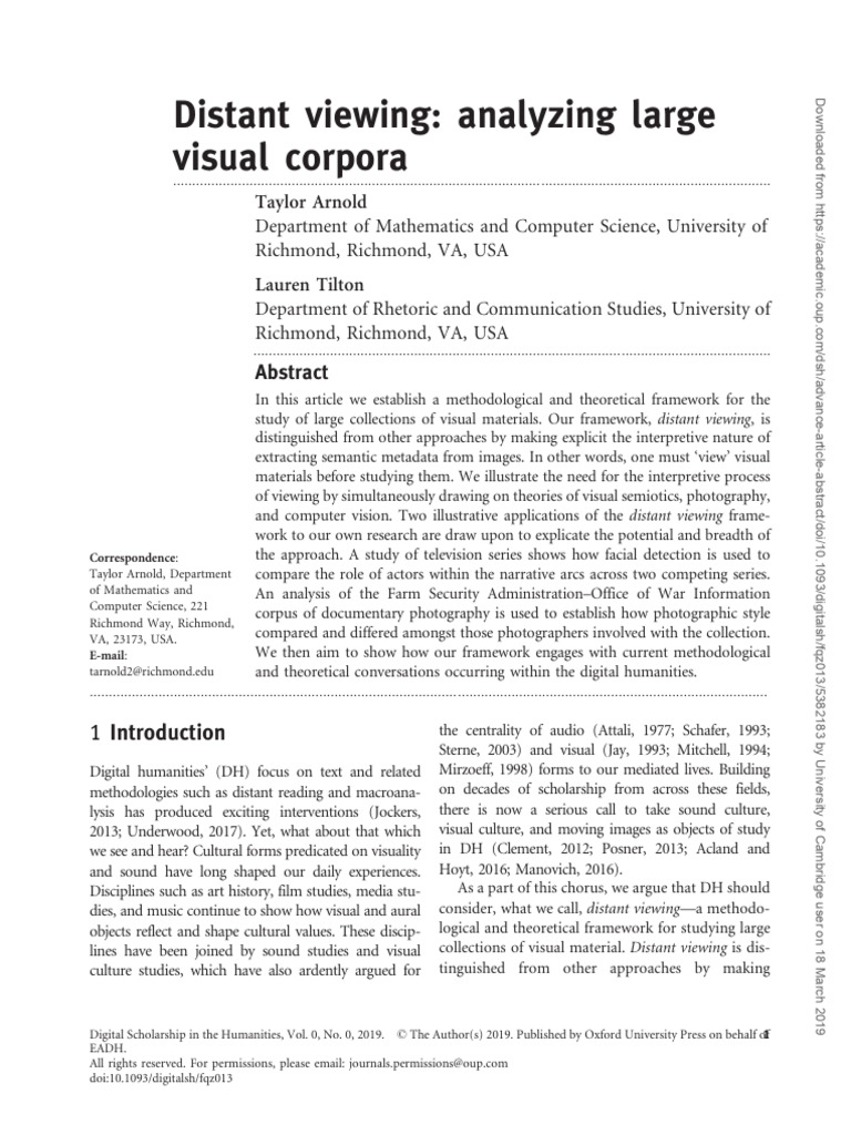 Distant Viewing: Analyzing Visual Data | PDF | Data Compression ...