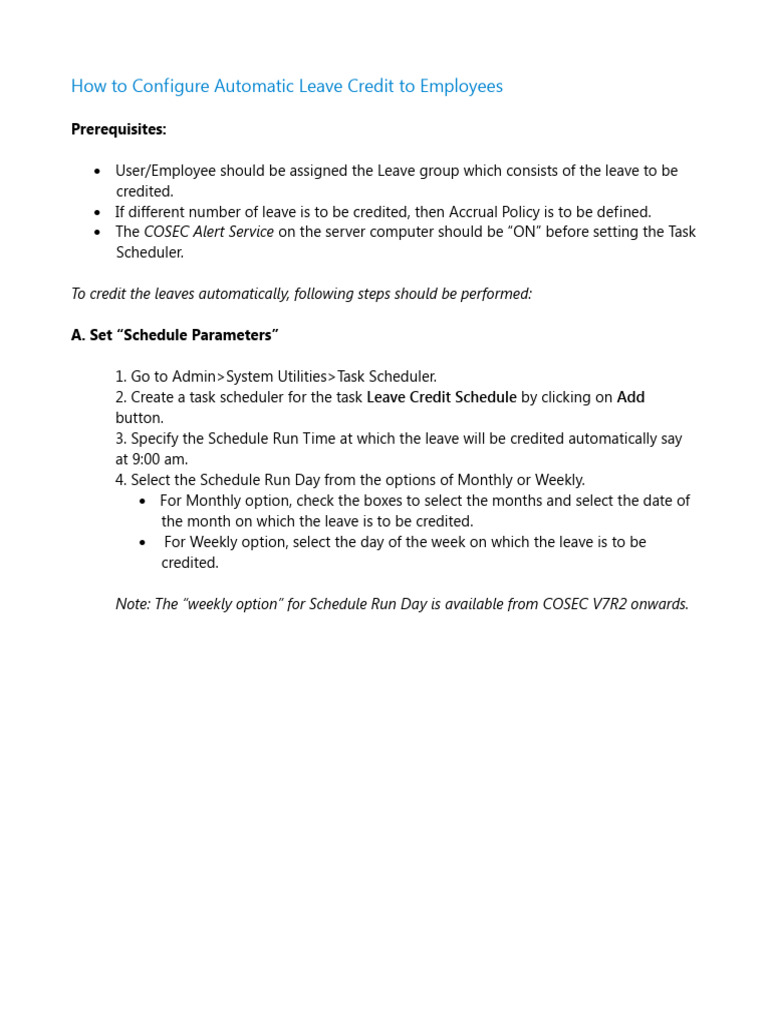 Automatic Leave Credit Configuration Guide | PDF | Scheduling ...