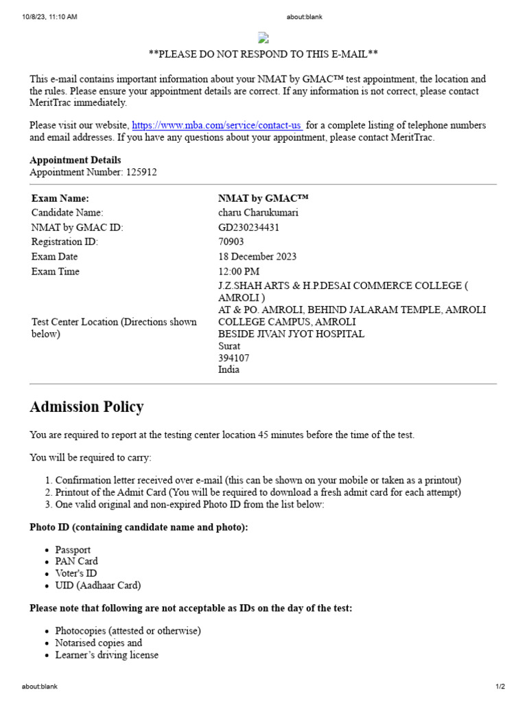 Nmat slot pdf