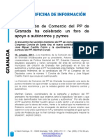 La Comisión de Comercio Del PP de Granada Ha Celebrado Un Foro de Apoyo A Autónomos y Pymes