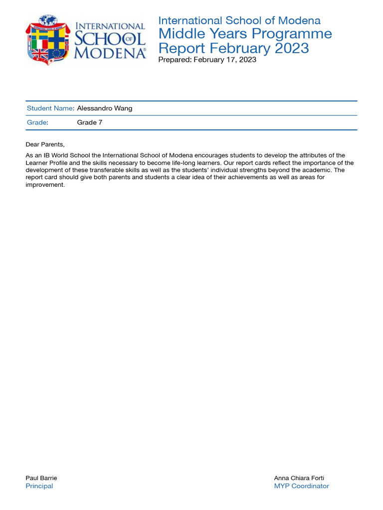Middle Years Programme Report February 2023 Grade7 2023-02-17 | PDF ...