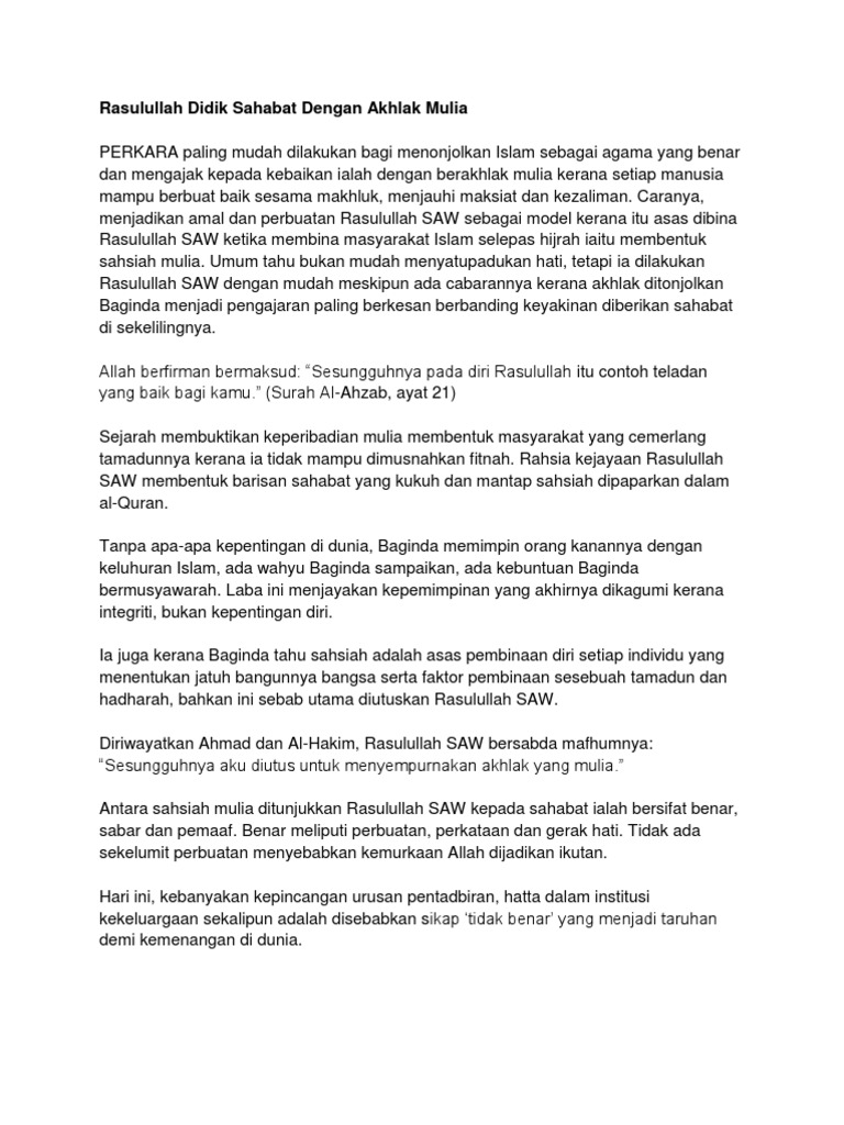 Rasulullah Didik Sahabat Dengan Akhlak Mulia Pdf