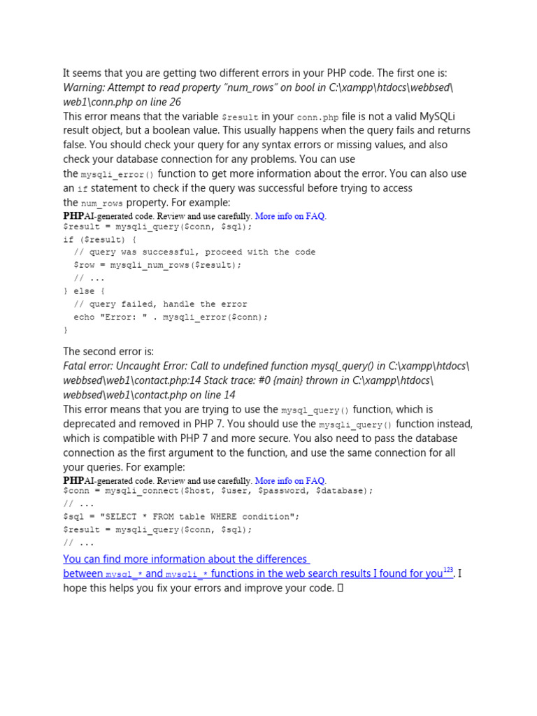 PHP MySQL Errors and Solutions | PDF | Career & Growth | Computers