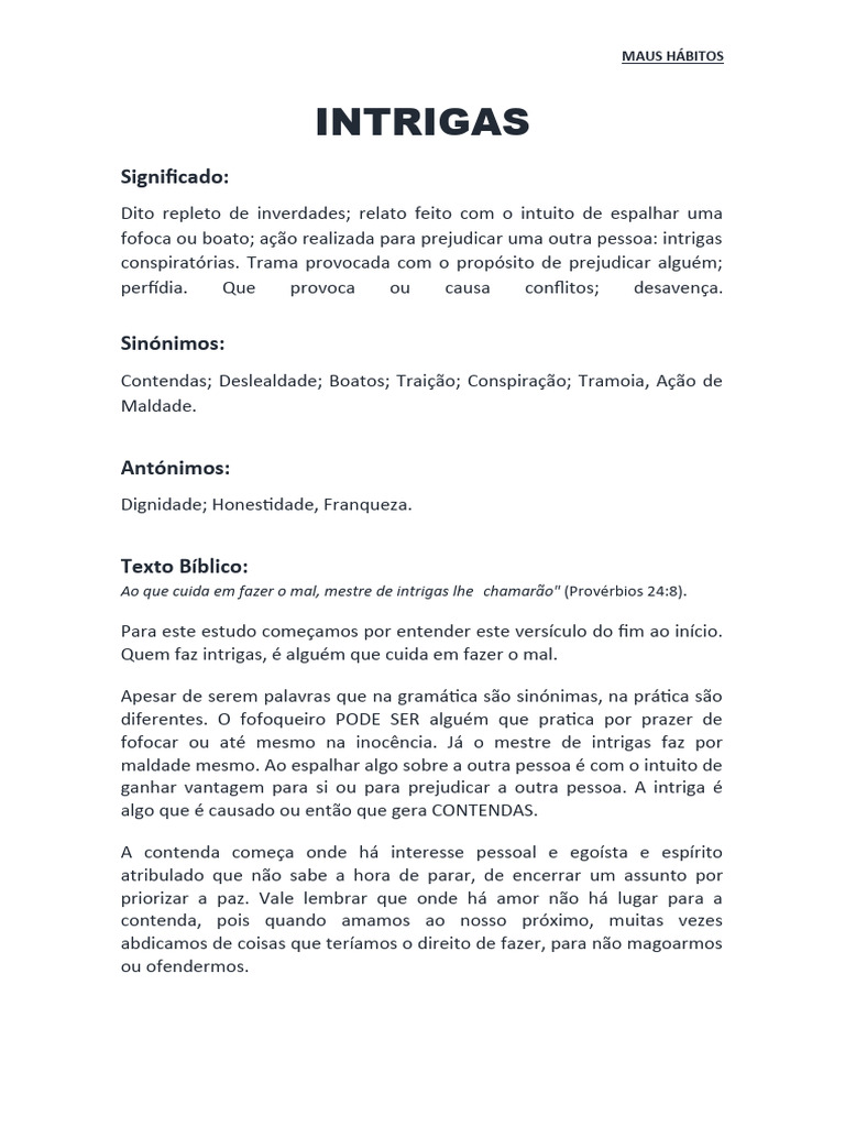 Intrigas e Seus Efeitos Negativos | PDF | Amor