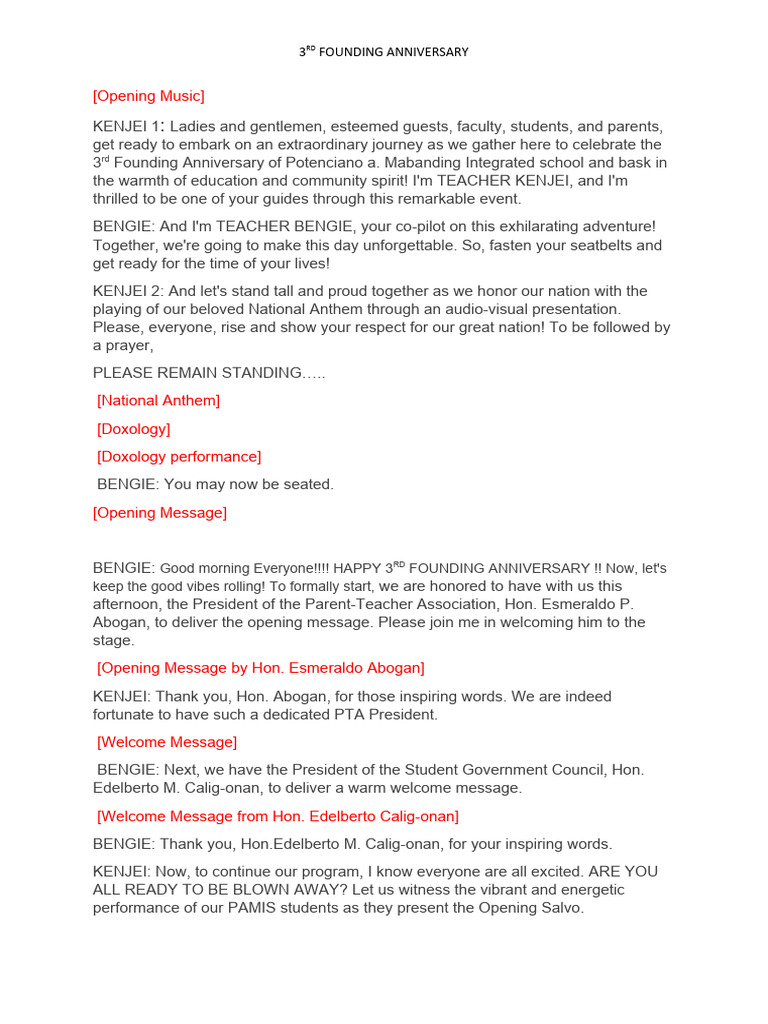 Founding anniversary script pdf