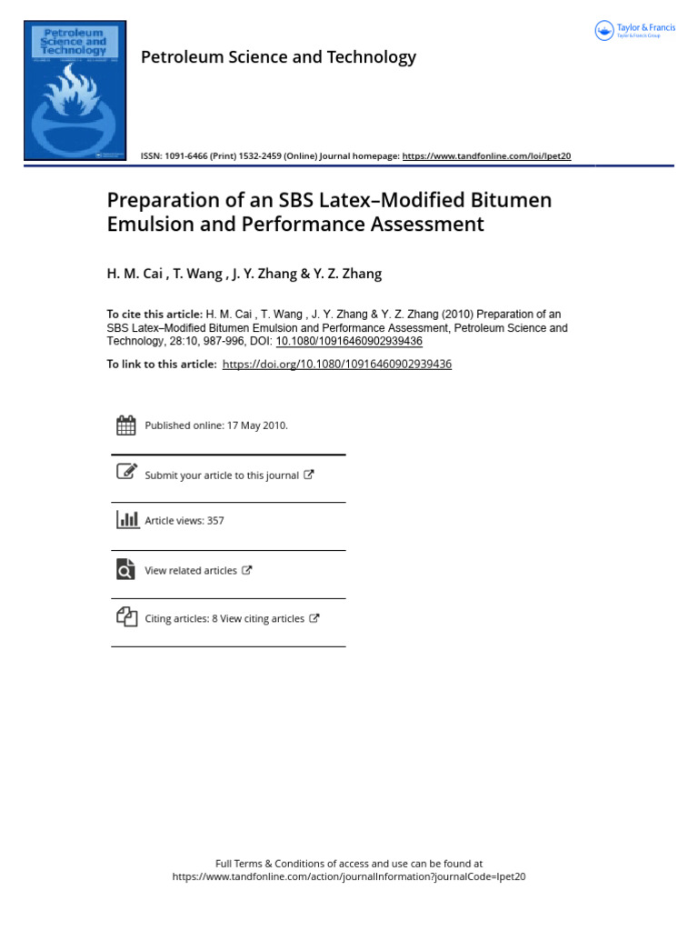 Preparation of An SBS Latex Modified Bitumen Emulsion and Performance ...