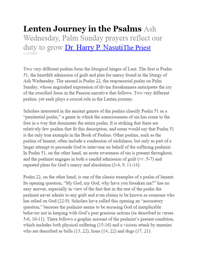 Lenten Journey in The Psalms PDF Lent Psalms
