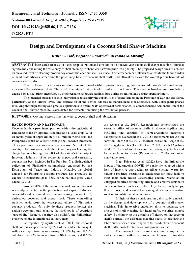 Design and Development of A Coconut Shell Shaver Machine | PDF ...
