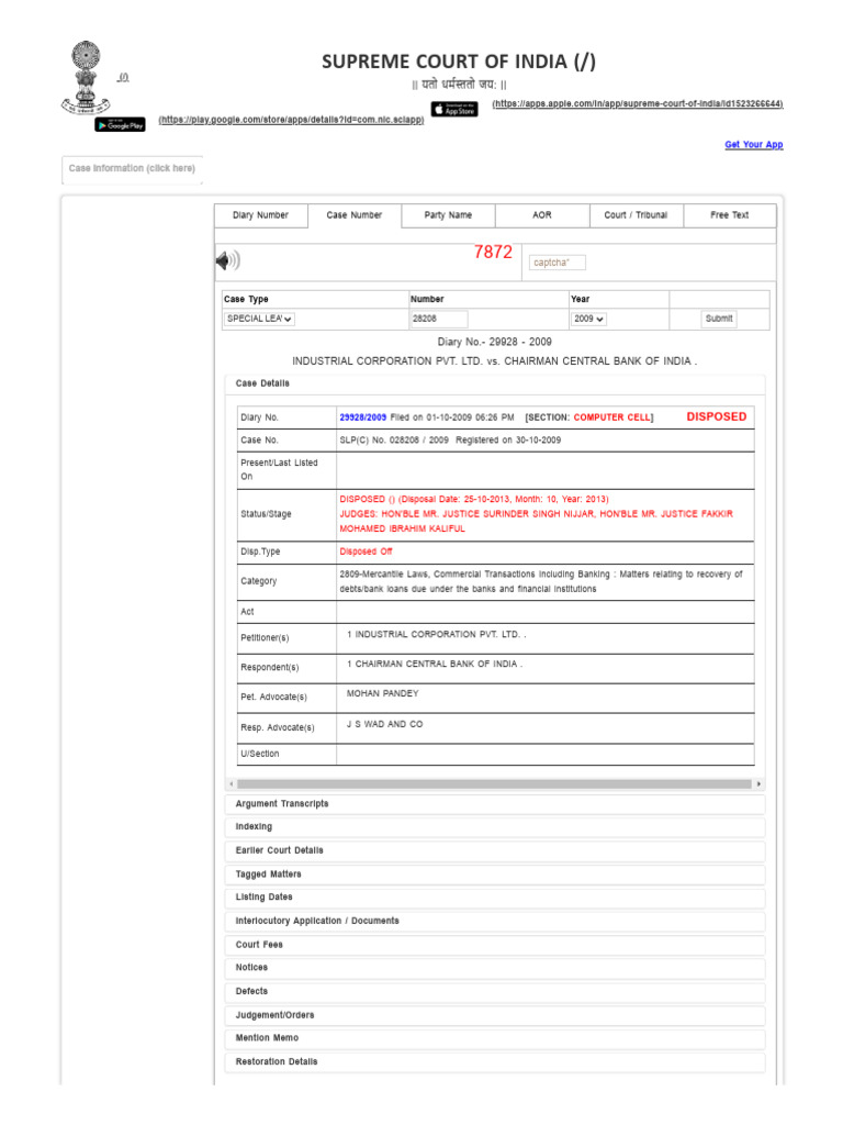 Case Status SUPREME COURT OF INDIA PDF