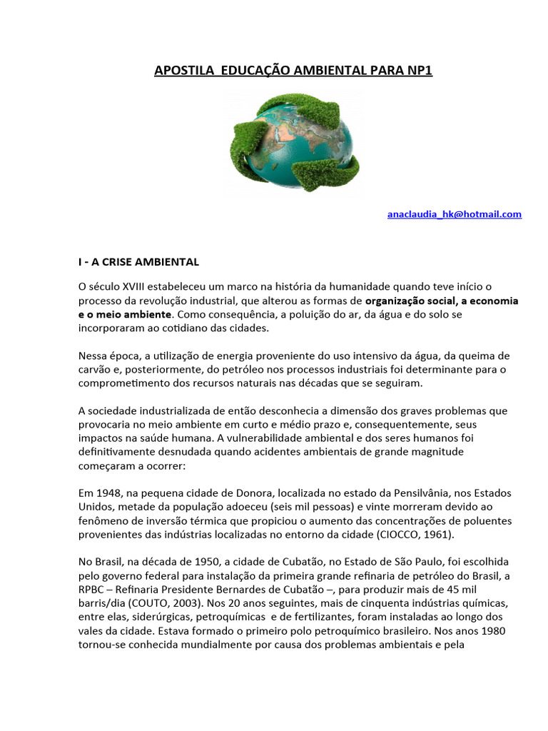 Apostila de Educação Ambiental NP1 | PDF | Ambiente natural ...