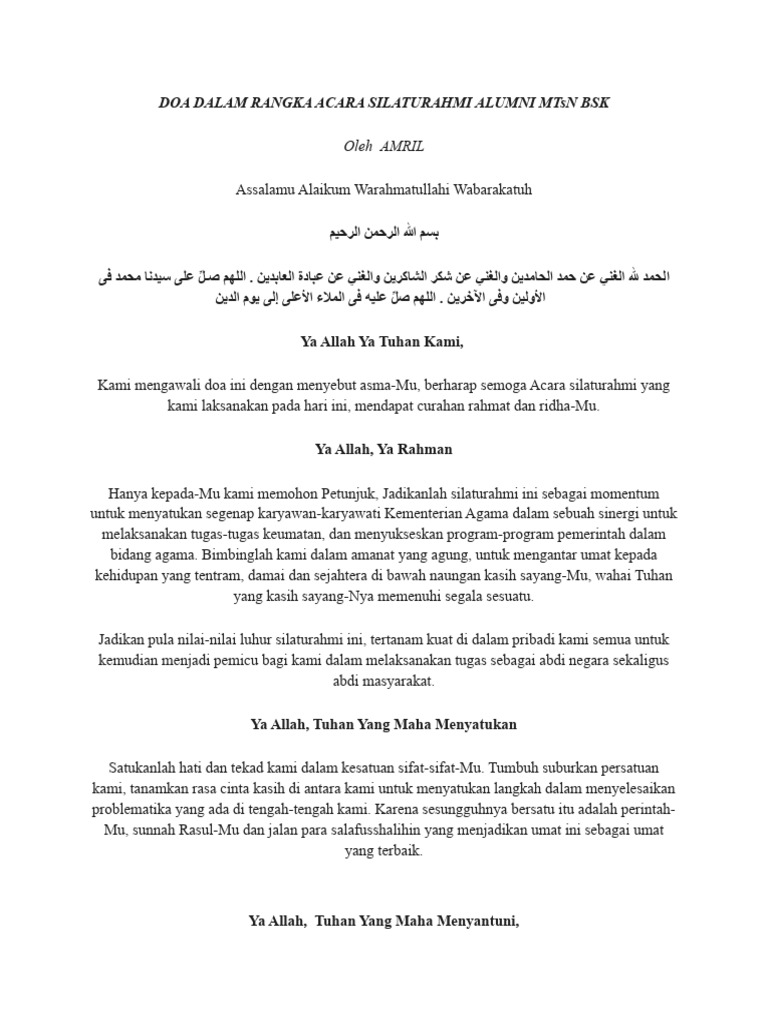 Doa Dalam Rangka Acara Silaturahmi Alumni Mtsn Bsk Pdf
