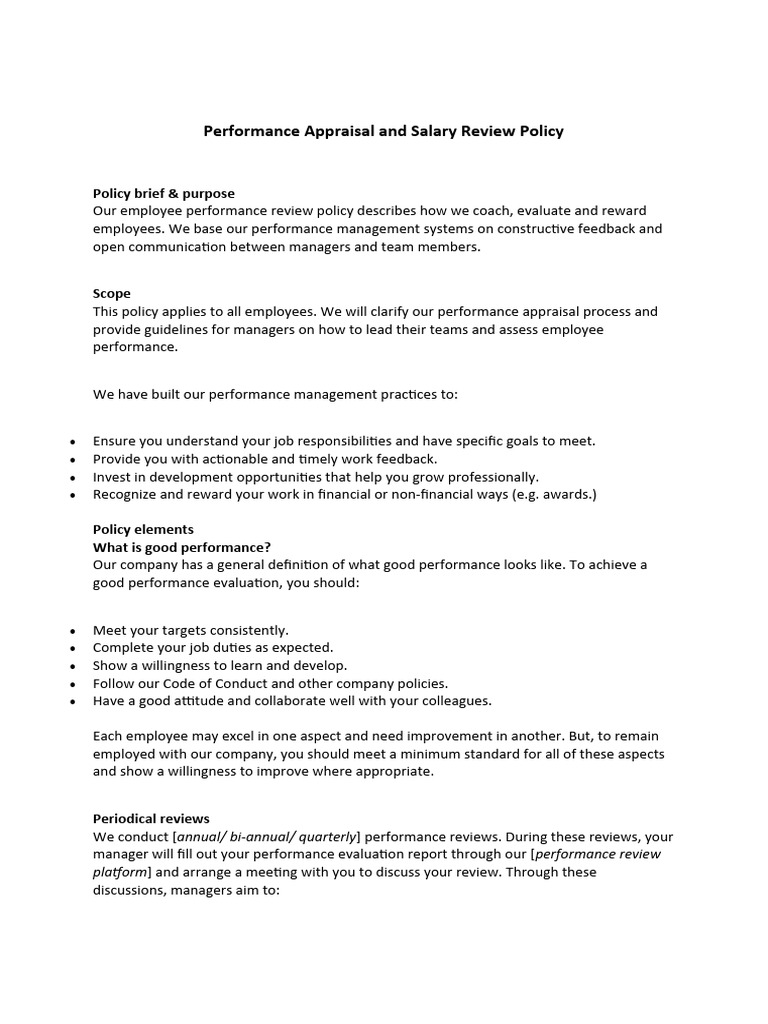 Performance Appraisal Salary Review Policy Pdf