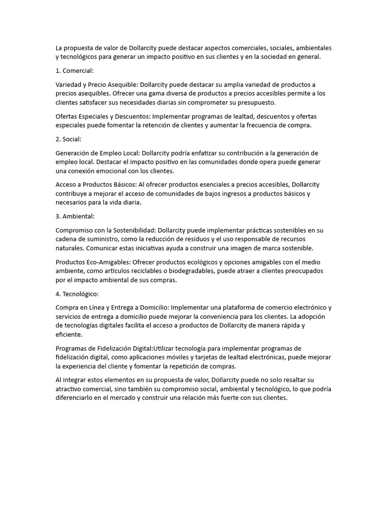 Propuesta de Valor de Dollarcity | PDF | Finanzas y dinero | Arte