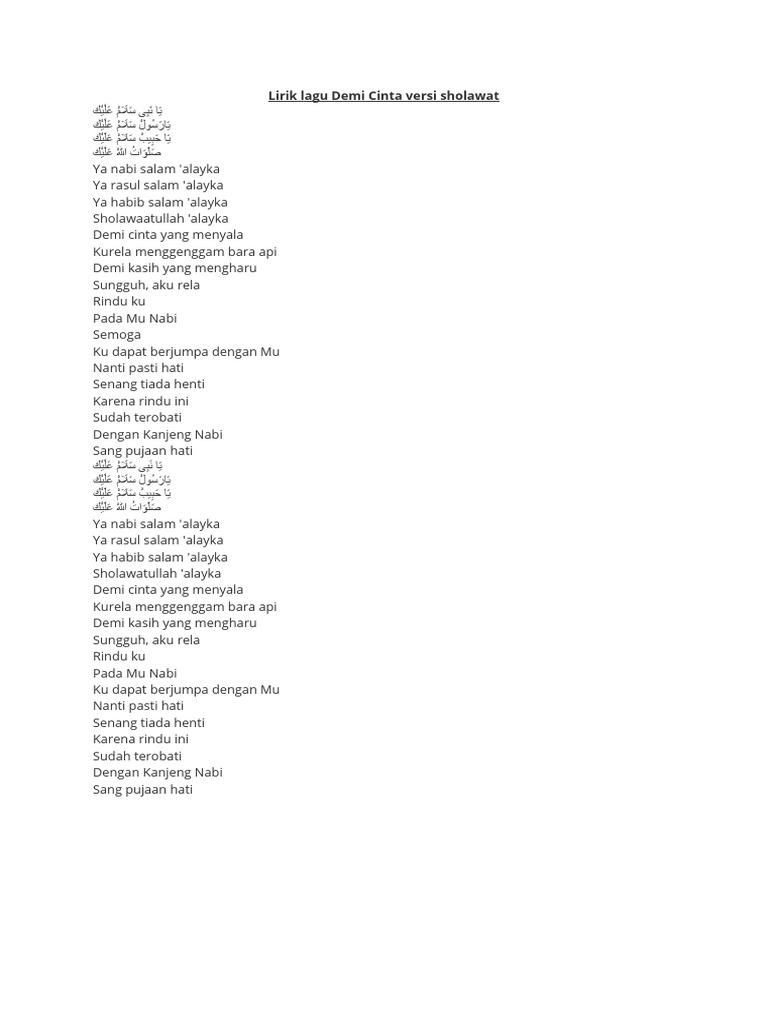Lirik Lagu Demi Cinta Versi Sholawat PDF