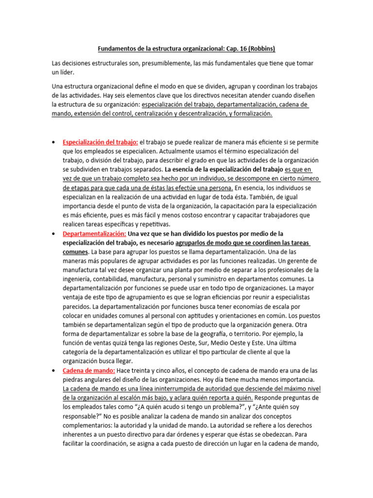Fundamentos de la estructura organizacional (1) | PDF | Toma de ...