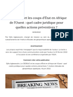 La CEDEAO Et Les Coups D'état en Afrique de L'ouest - Quel Cadre Juridique Pour