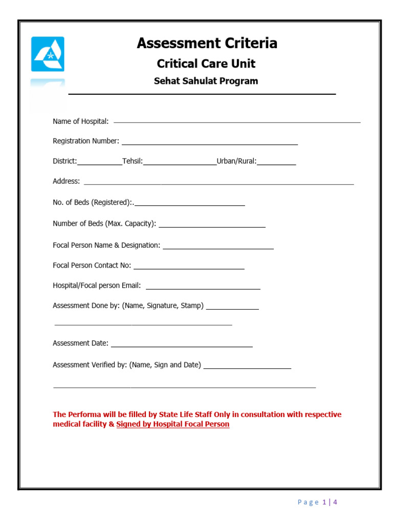 Critical Care Unit Assessment Criteria | PDF | Intensive Care Unit ...