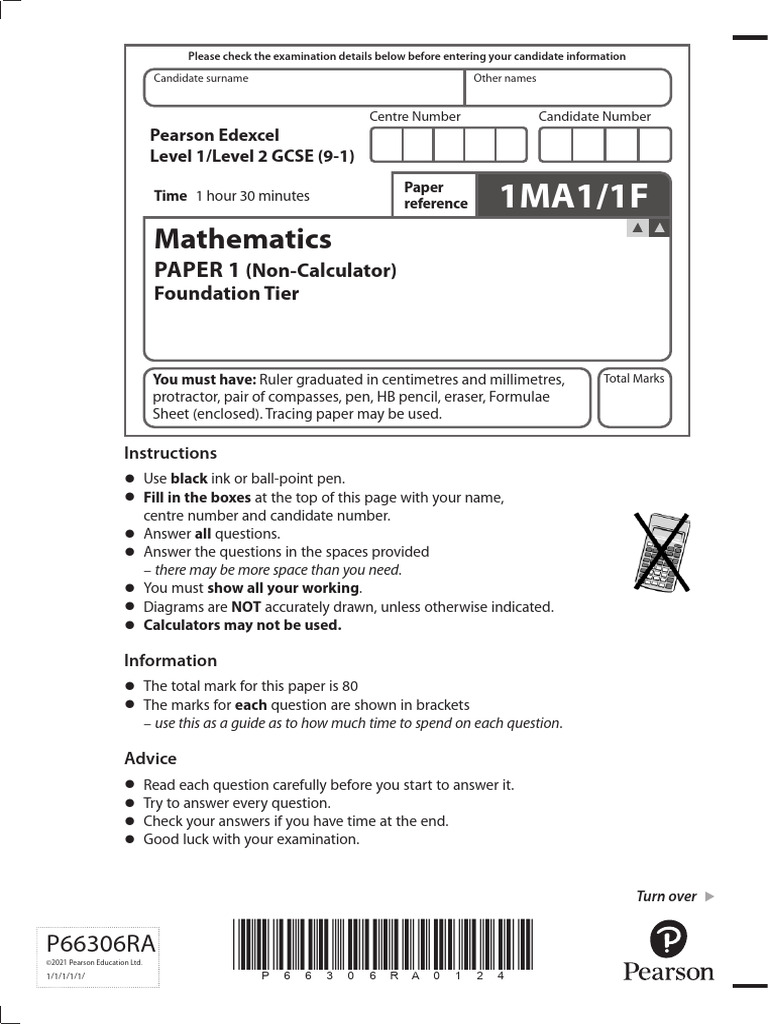 Edexcel GCSE Maths Foundation Paper 1 June 2022 | PDF