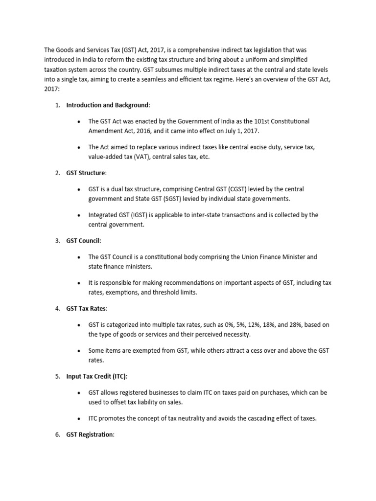 The goods and services tax an introduction pdf taxes governance