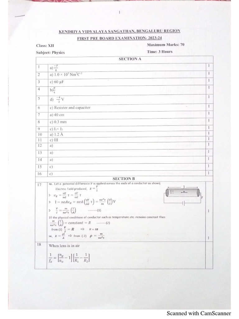 Marking Scheme I Pre Board KV Afs Yelahanka Bangalore PDF