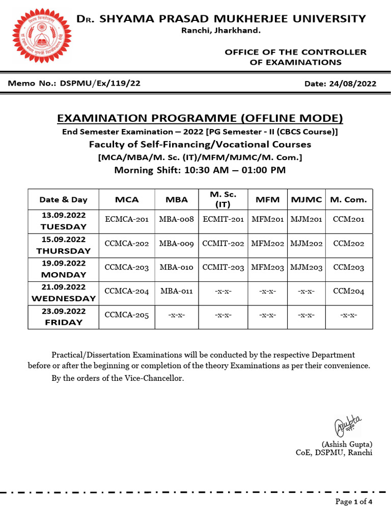 DSPMU PG Semester II Exam Schedule 2022 | PDF | Science