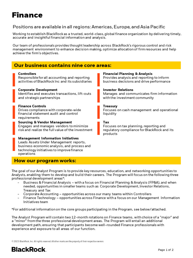 BlackRock 20232024 Finance Job Description PDF Financial Analyst