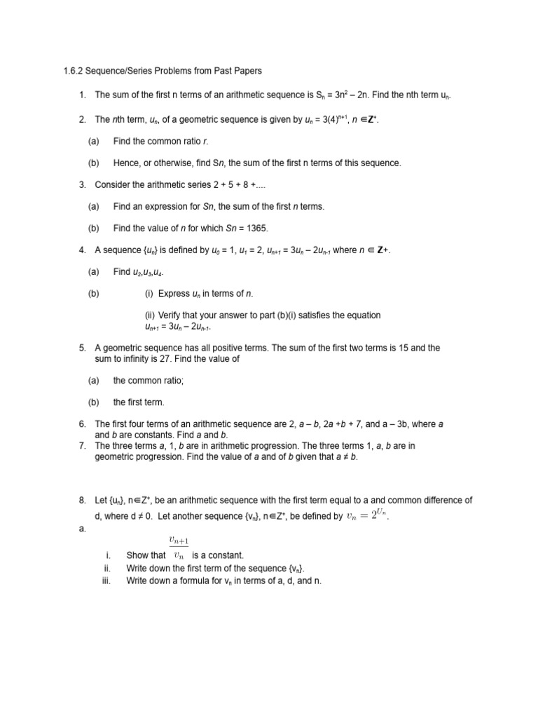 1.6.2 Sequence_Series Problems from Past Papers | PDF | Sequence ...