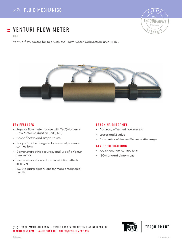 H40b_VenturiFlowMeterDatasheet PDF Flow Measurement Calibration