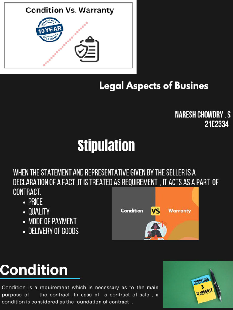 Condition and warranty PDF Breach Of Contract Contract Law