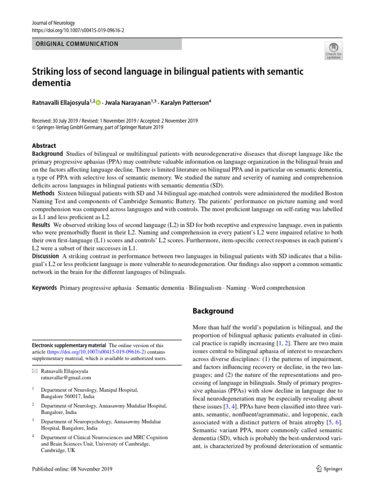 Bilingual Semantic Dementia Study | PDF | Second Language | Multilingualism