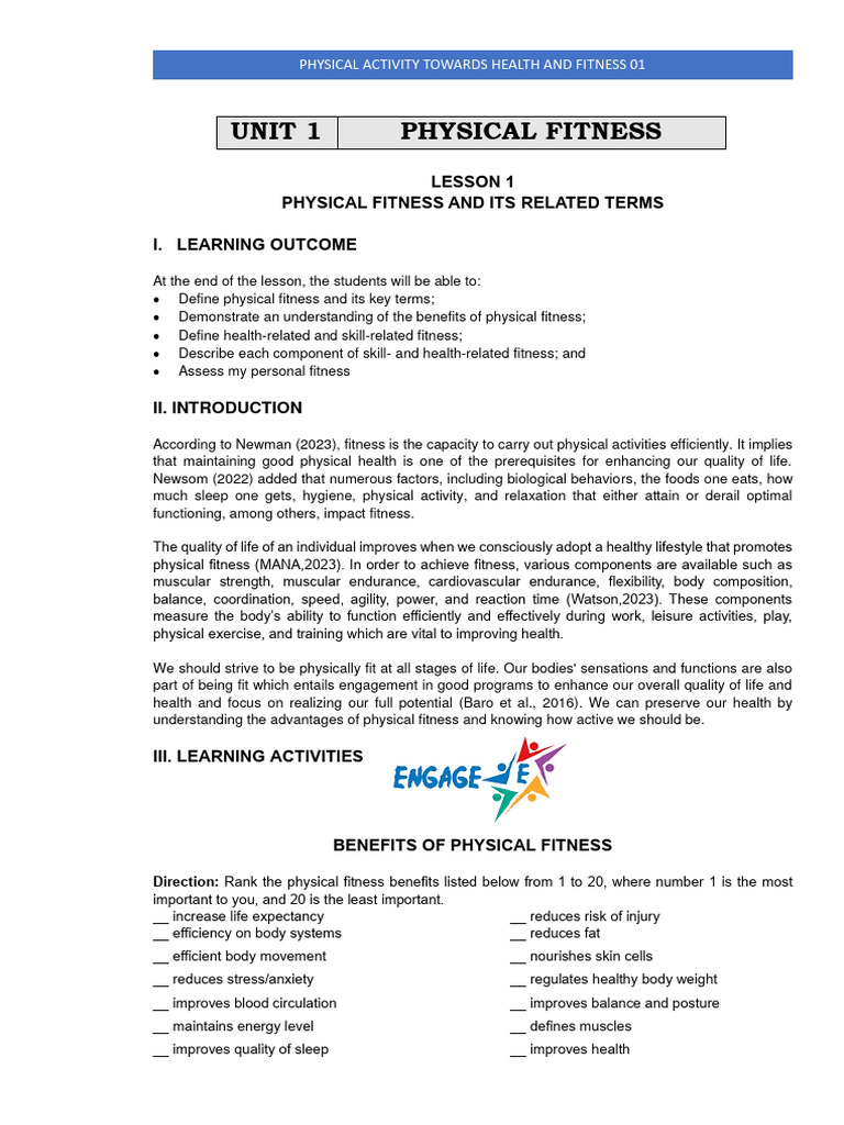 Unit 1 Lesson 1 Pe Pdf Physical Fitness Weight Training