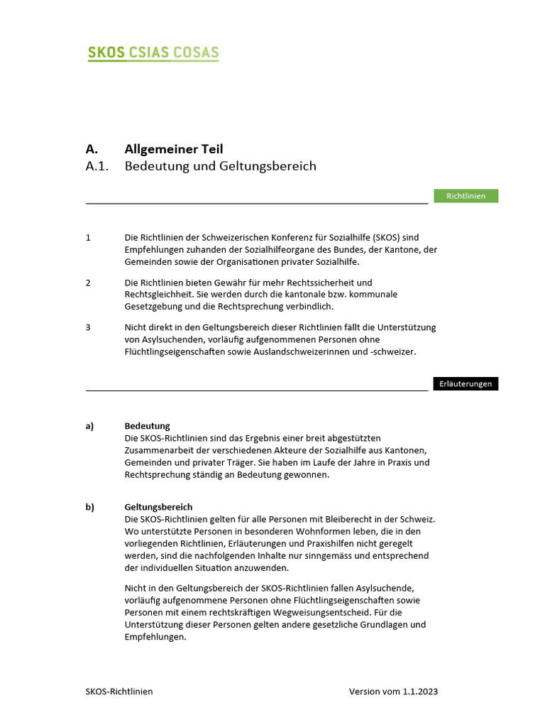 SKOS-Richtlinien - Version Vom 1.1.2023 | PDF