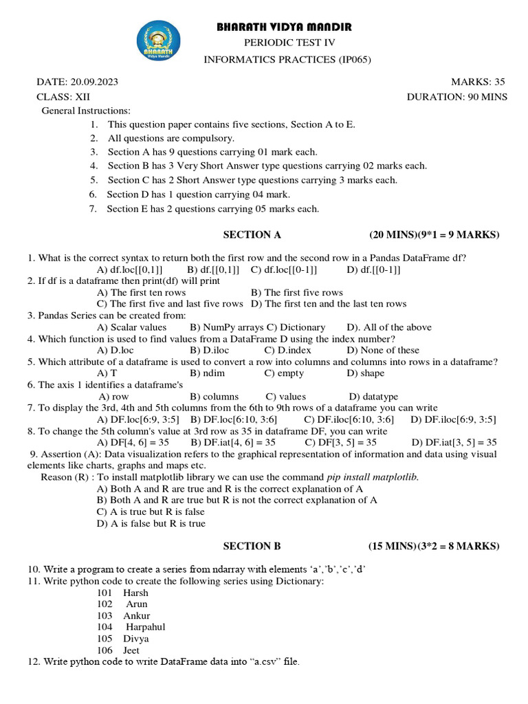 Class XII Informatics Test | PDF | Teaching Methods & Materials | Computers