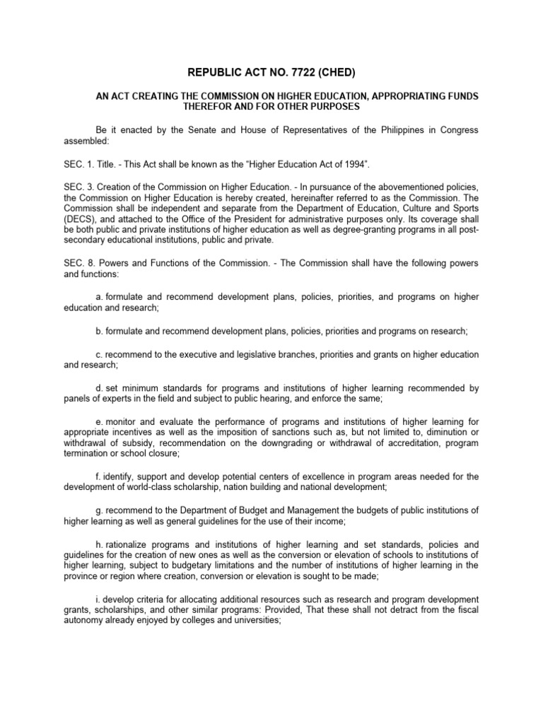 CHED and TESDA: Higher Education Framework | PDF | Government
