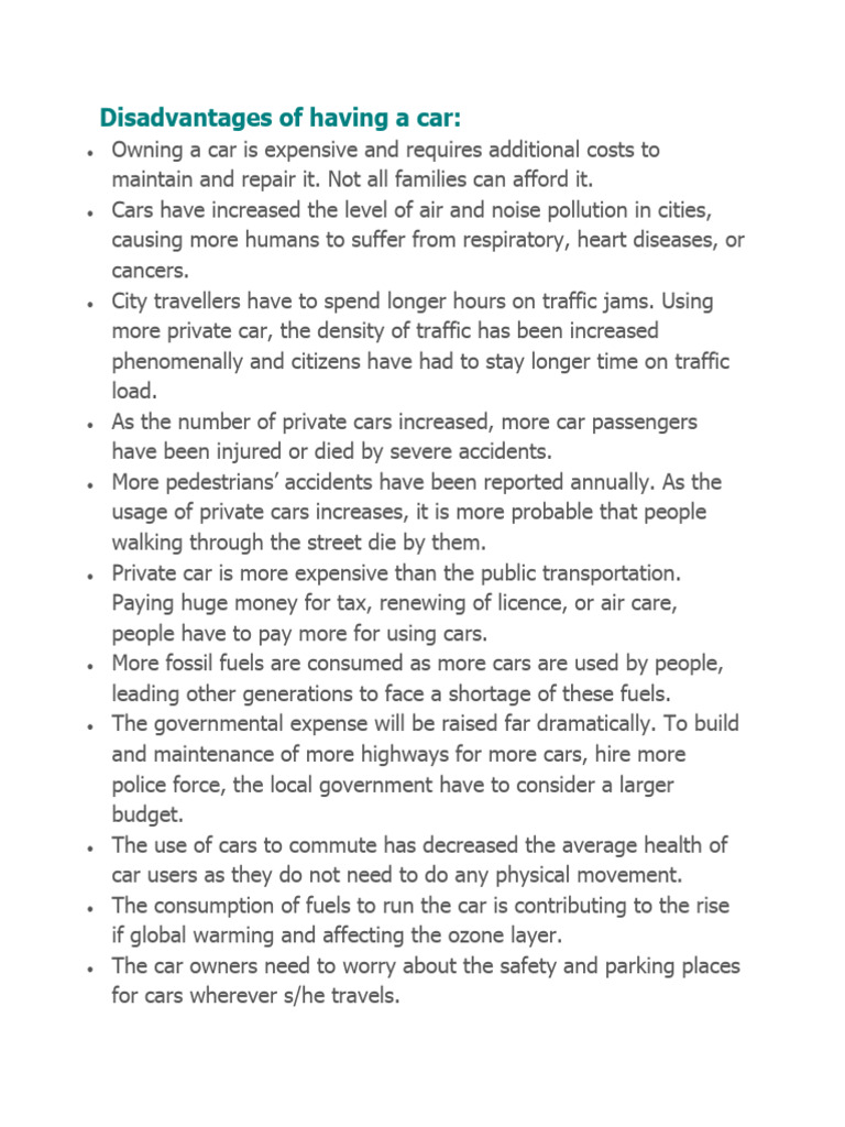 Disadvantages of having a car pdf