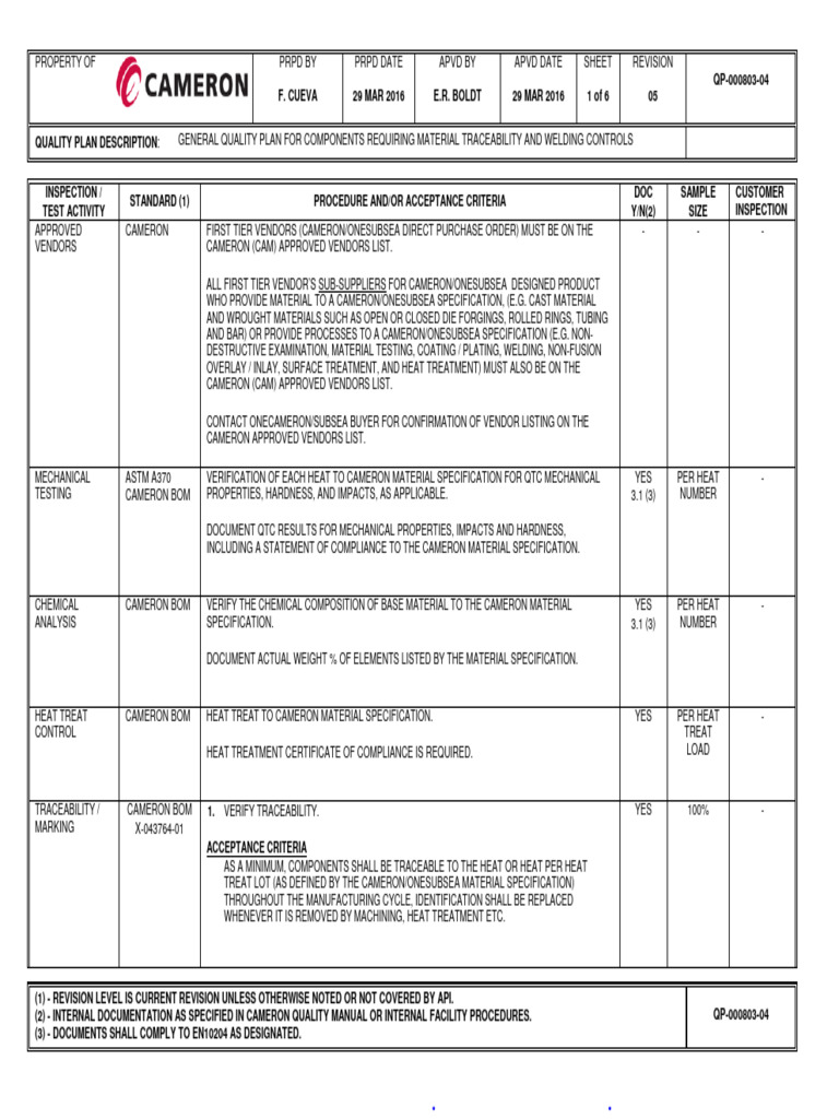 Quality Plan for Material Traceability | PDF | Nondestructive Testing ...