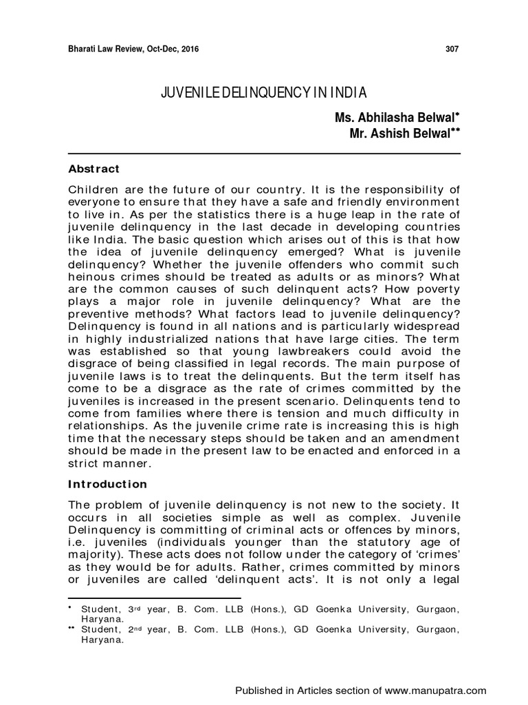 Juvenile Delinquency in India | PDF | Juvenile Delinquency | Crimes