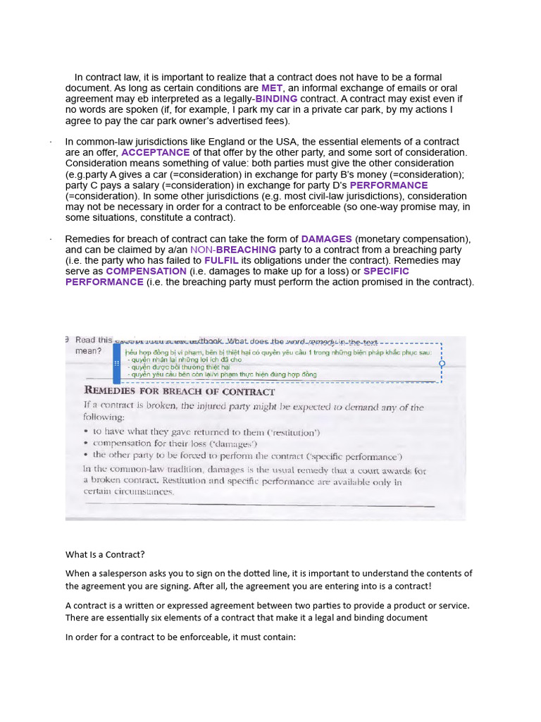 In Contract Law Pdf Consideration Breach Of Contract